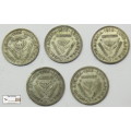South Africa 3 Pence 1955/3x1956/1959 Coins Tickeys (Five) F12.