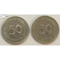 Germany 50 Pfennig Coins 1979 & 1983 (Two) VF20 Circulated