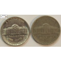 USA 5 Cents 1979 & 1985 (Two Coins) `Jefferson Nickel` VF20 Circulated