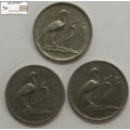 South Africa 5 Cent Coins 1965x2 & 1979 (Three Coins) Circulated