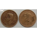 South Africa 1 Penny Coin 1950 x 2 (Two Coins) Circulated