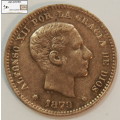 Spain 5 Centimos Coin 1879 Alfonso XII Circulated