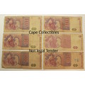 6 x Argentina 1000 Australes Bank Note Circulated (Good)