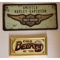 4 x Bar Signs and Mirrors - Namibia & Harley Davidson Plates & Cold Beer & Cigarettes