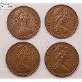 United Kingdom 1 New Penny 1971, 1978, 1979 and 1980 (Four Coins) Circulated