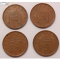 United Kingdom 1 New Penny 1971, 1978, 1979 and 1980 (Four Coins) Circulated