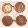 United Kingdom George V 1918 3 Pence Coins as Cufflinks (Two Pairs) Circulated