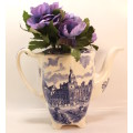 Repurposed Vintage Porcelain Teapot with Images of St James Includes Flowers