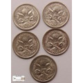 Australia 5 Cents 1994/1999/2001/2005x2 Coin (Five Coins) Circulated