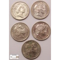 Australia 5 Cents 1994/1999/2001/2005x2 Coin (Five Coins) VF20 Circulated