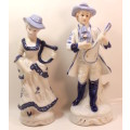 Pair of Figurines Lute Player and Angel Harp Player
