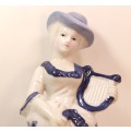 Pair of Figurines Lute Player and Angel Harp Player