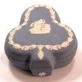 Wedgwood Blue Jasperware Club Shaped Small Ring Box `Sleeping Cupid` with Lid