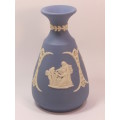 Wedgwood Blue Jasperware Bud Vase with Three Grecian Scenes