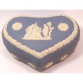 Wedgwood Blue Jasperware Heart Shaped Trinket Box `Maiden with Harp` with Lid