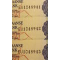 3 x South Africa 2 Rand Bank Note 1984 de Kock Circulated (Three Sequential) EF