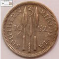 Southern Rhodesia 3d Threepence (Tickey) 1952 Coin XF40 Circulated