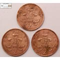 United Kingdom 2 New Pence 2 x 1971, 1 x 1978 (Three Coins) VF20 Circulated