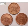 United Kingdom 1 New Penny 1971/1976/1979 (Three Coins) VF20 Circulated