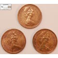 United Kingdom 1 New Penny 1971/1976/1979 (Three Coins) Circulated