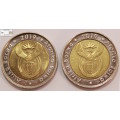2 x South Africa 5 Rand Coin 2019 25 Years Constitutional Democracy (Two Coins) AU50 Circulated