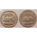 2 x South Africa 5 Rand Coins 1995  (Two Coins) Circulated