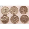 South Africa 5 Cent Coins 1965/1968/1969/1976/1982x2 (Six) Coins VF30 Circulated.