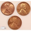 USA 1 Cent Coin 1941, 1974 & 2006 `Lincoln Memorial` ( 3 x Coins) Circulated