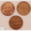 USA 1 Cent Coin 1941, 1974 & 2006 `Lincoln Memorial` ( 3 x Coins) Circulated