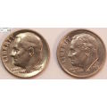 United States of America 1 Dime 1985 and 2008 Coin (Two Coins) AU50 Circulated