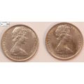New Zealand 5 Cent 1967 and 1969 Coins (Two Coins) Circulated