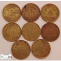 Belgian Congo 1 Franc 1946x3 and 1949x5 (Eight Coins) Circulated