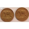 Belgian Congo 2 Francs 1947 Coins (Two) Circulated