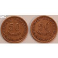 Angola 50 Centavos 1953 x 2 (Two Coins) Circulated