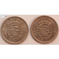 Angola 2.50 Escudos 1956 x 2 Coins (Two) VF20 Circulated