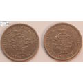 Angola 2.50 Escudos 1953 x 2 Coins (Two) VF20 Circulated