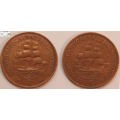 South Africa 1 Penny 1942 x 2 (Two Coins) Circulated