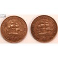 South Africa 1/2 Penny 1946 & 1950 x 2 (Two Coins) Circulated.