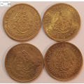 South Africa 1/2 Cent 1961 x 4 Coins (Four) XF40 Circulated