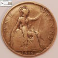 United Kingdom 1919 1 Penny Coin F12 Circulated