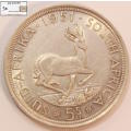 South Africa 5 Shillings 1951 Coin XF40 `Springbok` Circulated