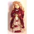 Hand Painted Porcelain Doll With Victorian Style Outfit With Display Stand & Original Box
