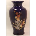 Dark Blue Porcelain Bud Vase Floral Pattern.