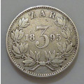 1895 Zuid Afrikaansche Republiek Sterling Silver 3 Pence Johannes Paulus Kruger (1825-1904) Key-Date