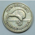 1935 New Zealand Silver One Florin KM# 4. Semi-Key Date - Production-755,364. Kiwi Bird, Rare Coin