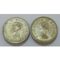 Old SOUTH AFRICA Silver Coin Lot - 1945 Threepence {3d} & 1956 Threepence {3d}