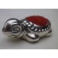 ADORABLE & UNUSUAL VINTAGE STERLING SILVER TORTOISE SHAPED PIN CUSHION