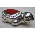 ADORABLE & UNUSUAL VINTAGE STERLING SILVER TORTOISE SHAPED PIN CUSHION