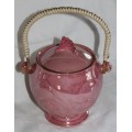 STUNNING! Ultra Rare c 1940 Maling Pink Lustreware Lidded Biscuit Barrel with Handle