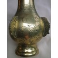 CHINESE BRASS VASES. SIGNED Four 3-D FISH embellishments. 17.5 cm